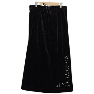 Vintage Black Velvet Embroidered Midi‎ Maxi Skirt Dark Fairy Whimsigoth Large